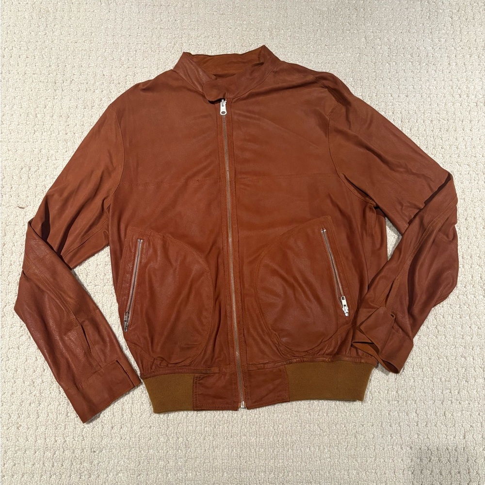 Reversible Suede-Leader Spring Light Rust Zip-Up Jacket